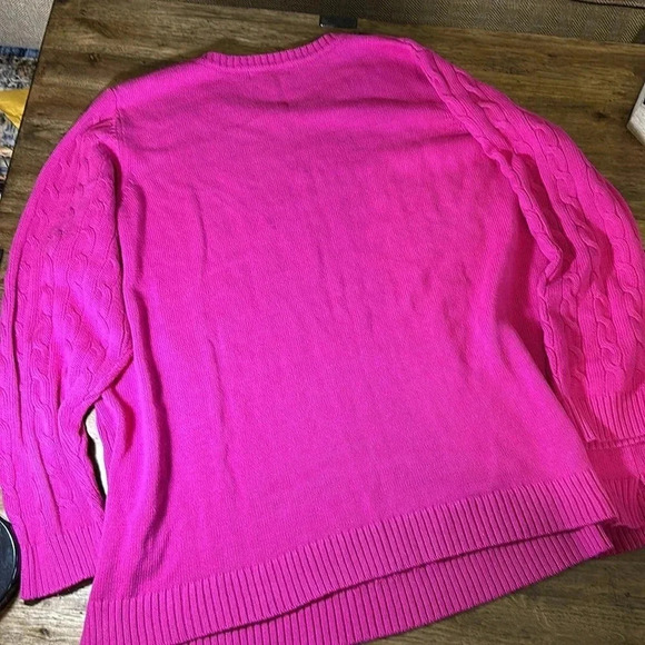 woman within WW pink cable knit long sleeve cotton pullover crewneck sweater 1X - Picture 4 of 6